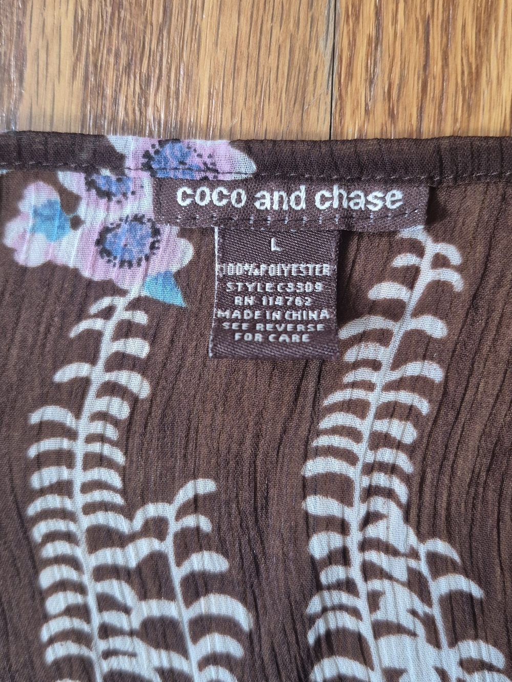 Boho Floral Sheer Square-Neck Women’s Top in Brown and Teal - Picture 7 of 7